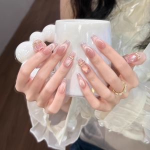 Handmade Short Cat Eye Nail Tips Wearable Artiste Pink Diamond Glitter Nail Art Professional Quality New 2025 Fashion Trend