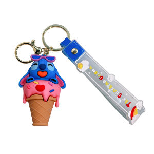Cartoon Ice Cream Winnie the Pooh & Stitch Keychains for Women Men Fans Cute Stitch Keyrings Car Keys Holder Gifts for Friends
