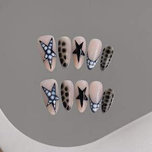 10pcs Handmade Y2k Star กดบนเล็บจระเข้พิมพ์ฝรั่งเศสเล็บปลอมเคล็ดลับสวมใส่ Reusable Spice สาวหวาน Cool เล็บปลอม