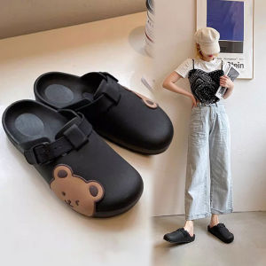 Womens Summer Outdoor Slip-On Slippers Soft Bottom Thick Heel Clog Shoes Comfortable PVC Material Flat Heel Casual Style