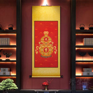 New Chinese Style Vertical Scroll Painting Decorative Artwork for Entrance Hallway Happiness Health Longevity Good Luck Wealth