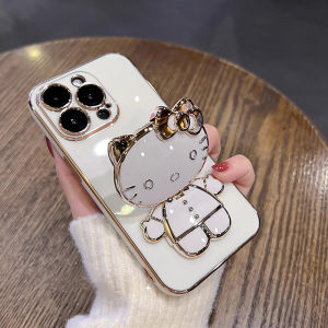 Cute Kitty Phone Stand Protective Shell Full Cover Girls Style  16 17 14Plus 15 Anti Fall 13ProMax 12Pro Cartoon IP11