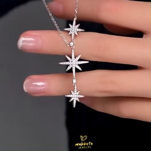 K113 Kalung Rantai Titanium Motif Tiga Meteor bintang 8 Korea Style