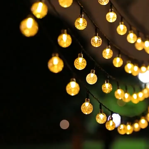 Mishilei Lampu Raya LED Solar String Lights Crystal Ball Bubble Fairy Light Waterproof for Outdoor Garden Patio Decor