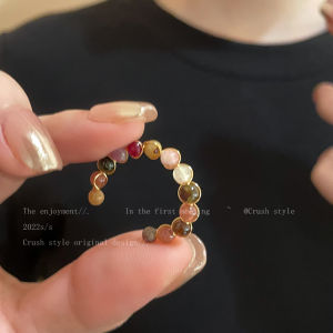 Retro Natural Stone Tourmaline Open Ring for Women Luxury Unique Design High-End Feeling Index Finger Ring Special Beaded Jewelry