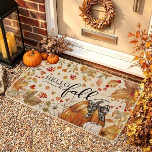 Thảm Trải Sàn Hình Lá Bí Ngô Hello Fall Mùa Thu VIKAMA Thảm Trải Sàn Phong Cách Hiện Đại Chống Trượt Chống Mài Mòn Cho Lối Vào Hiên Nhà Ngoài Trời Trang Trí Nhà Cửa