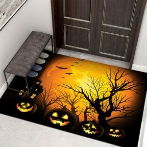 VIKAMA Halloween Themed Entrance Door Mat Anti Slip Doormat For The Entrance Hall Pumpkin And Bat Entrance Decoration Mat