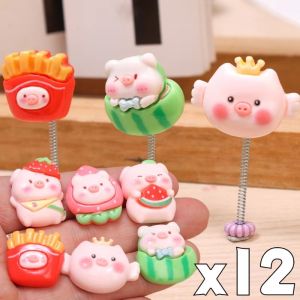 【Pphha】12Pcs Cute Watermelon Pig Car Ornament Center Console Screen Navigation Jewelry DIY Resin Craft Decoration Auto Interior Accessories