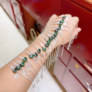 vòng tay nữ bạc mix charm đồng điếu ngọc cẩm thạch tự nhiên vòng tay đá phong thủy trang sức thiết kế đủ hóa đơn thẻ bảo hành
