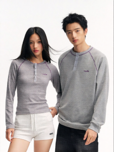 JNXS | Áo Thun Dài Tay Cổ Ribbed Thêu Cho Đôi Lứa Chất Liệu Hawthorn