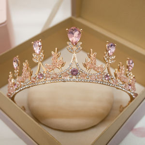 Korean Style High End Crown Headwear for Girls Birthday Gift Baby Girls Pink Crystal Princess Crown Childrens Accessory