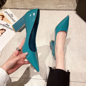 Elegant Chunky Heel Single Shoes Spring New Fashion Pointed Toe Professional Work Shoes Ladies Patent Leather High Heels