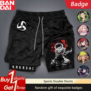 Bandai | Naruto Anime Sasuke Peripheral Print 2025 Summer Double-layer Shorts Mens and Womens Commuting Sports Daily Sports Shorts