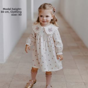 OAK FAMILY | Cotton Printed Long Sleeve Peter Pan Collar Embroidery Dress