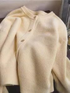 เสื้อสเวตเตอร์ถักคอตั้งแขนยาวทรงหลวมสำหรับผู้หญิงในฤดูใบไม้ร่วงและฤดูหนาว เสื้อคาร์ดิแกนถักหนาแบบสวมหัวลายสก็อต