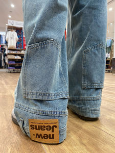 กางเกงยีนส์ทรงหลวมขาตรงเอวกลางสำหรับผู้ชายและผู้หญิง กางเกงขายาวสไตล์อเมริกัน ดีไซน์ย้อนยุค ฤดูใบไม้ผลิและฤดูใบไม้ร่วง