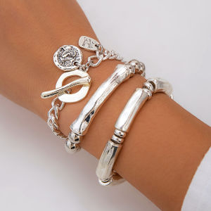 Ingemark | Ingemark 4Pcs/Set Vintage OT Buckle Coin Pendant Bracelet for Women on Hand Goth Open Charm Bangles Couple Friends Jewelry Gift