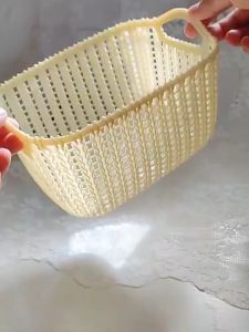 Giỏ Nhựa Đựng Đồ 20cm Chất Liệu Nhựa PP Giả Đan Mây Siêu Xinh Rổ Nhựa Có Tay Cầm Màu Kem Trang Trí Nhẹ Dễ Mang Thoáng Khí