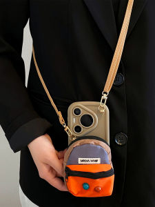 Dopamine Orange Brown Silicone Phone Case with Lanyard Bag Coin Purse Full Cover Protection for iPhone 17 pro Max 16 pro Crossbody Strap