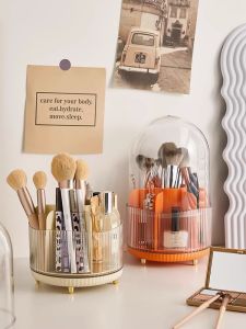 หมุนแปรงแต่งหน้าผู้ถือเครื่องสําอางลิปสติกดินสอกล่องเก็บเดสก์ท็อปอายแชโดว์ Brow ปากกาถาดหวี Foundation แปรง