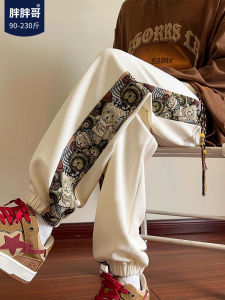 กางเกงขายาวทรงหลวมสไตล์อเมริกันสำหรับผู้ชายพร้อมลายหมี ดีไซน์ฤดูใบไม้ร่วง กางเกงขายาวทรงหลวมสำหรับผู้ชายไซส์ใหญ่ กางเกงขายาวทรงสปอร์ต