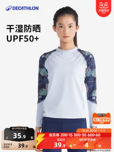 Decathlon Womens Two-Piece Swimsuit Long Sleeve Surfing Swimming Suit Sun Protection High Collar Casual Swimwear 8861390