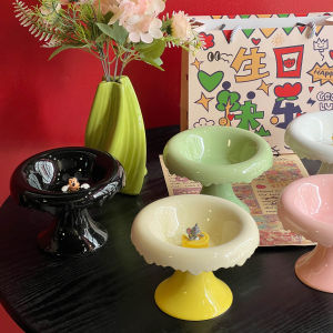 High-Stand Ceramic Pet Bowl Anti-Flip Neck Protector for Kittens Small Pets Dog Bowl Cat Dish Dog Food Bowl Ins Style