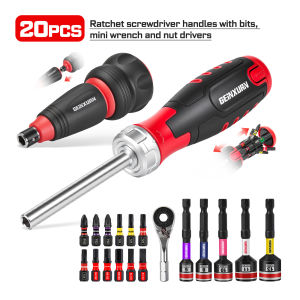 Geinxurn Ratchet Screwdriver Handles with Mixed Bits and Bit Holder Nut Drivers Mini Wrench Sockets 1/4" for DIY