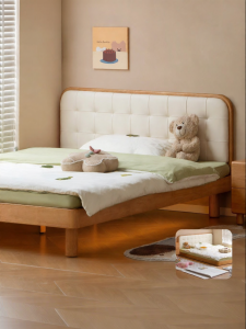 WEISHA | Childrens Solid Wood Single Bed with Soft Back Simple and Log Style Floor Bed