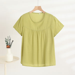 Loose And Slimming Cotton Tunic Short Sleeve Tee For Elderly Women Large Size