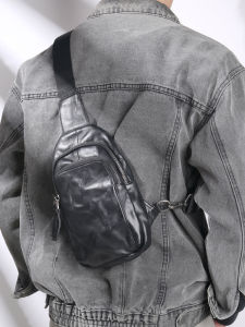 Handmade Genuine Leather Mens Chest Bag Top Layer Vegetable Tanned Cowhide Vintage Single Shoulder Slant Crossbody Bag Casual Commuting Front Chest Bag Backpack
