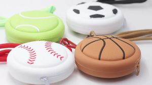 3D Sports Ball Silicone Coin Purse Basketball Football Tennis Baseball Mini Zipper Wallet Keychain Bag Charm with Lanyard