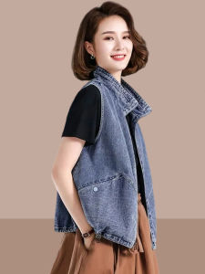 เสื้อกั๊กยีนส์ไซส์ใหญ่สำหรับผู้หญิง ฤดูร้อนปี 2025 เสื้อคลุมกันหนาวบางแบบใหม่ที่น่ารักและทันสมัย เสื้อกั๊กยีนส์สำหรับผู้หญิง