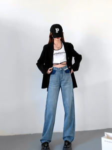 COD Celana jeans wanita baru model kaki lebar klasik dan modis terbuat dari kain denim nyaman dipakai dan mudah dipadupadankan