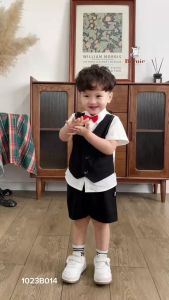 Set vest gile công tử liền thân áo sơ mi kèm quần có nơ màu đen cho bé trai 1 đến 7 tuổi sinh nhật Bernie 1023B014