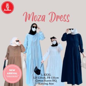 Dress Wanita Kekinian Cotton Rayon Korean Style Lengan Panjang Long dress Maxi Moza Dress - XELLEA
