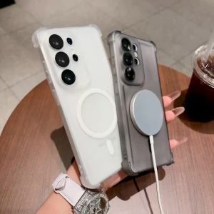 Matte Translucent Frosted Shockproof Magnetic Phone Case with Lens Protector For Samsung Galaxy S26 Ultra S25+ S24 S23 S22 Plus