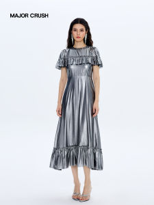 New Silver Gray Ruffle A-Line Evening Dress