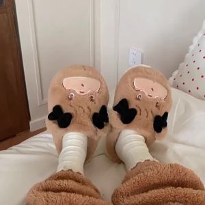 Xixitiao vui vẻ và dễ thương Ốc Sên mùa đông dày nam và nữ dép cotton ấm đôi đế mềm nhà thoải mái Giày cotton