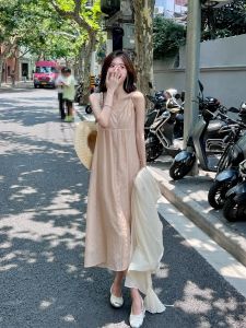 Seventeen Home Orange Pink V-neck Back-tied Chiffon Casual Dress Womens Fashionable Open Cardigan Style Mid-length Skirt