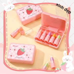 Bộ 5 Son Môi Thay Đổi Màu Theo Nhiệt Độ Dễ Thương Mini Hương Trái Cây Son Bóng Trang Điểm Lâu Trôi Quà Tặng Cho Phụ Nữ Và Các Bạn Gái