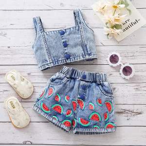 [0-5th] SETELAN PREMIUM TEBAL ANAK PEREMPUAN CROP DENIM
