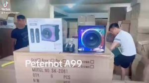 Loa Bluetooth Peterhot A99 hiệu ứng đèn LED kèm 2 micro karaoke không dây