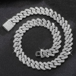 Hip Hop Shiny 14MM Cuban Link Chain Necklace Women Men Silver Color Rhinestone Iced Out Cuban Chain Punk Jewelry Necklace Gift