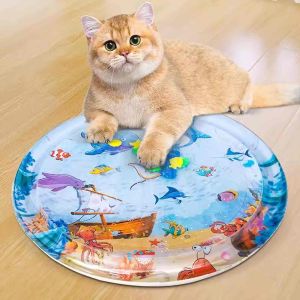 Water Play Mat Cooling Mat 100cm Large Playing Mat Foldable PVC Anti-Scratch Thick Surface with Pumb and 3 Patches Toy for CatsDogsPets Gift