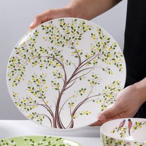 OMK อเมริกันสไตล์ Underglaze ชุดภาชนะเซรามิกบนโต๊ะอาหารชามขนมชุดชามเรื่องราวของซีรีส์ฤดูใบไม้ผลิ