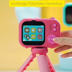 Kamera Anak Tripod Stand HD Kamera Digital Motif Kartun Lensa Ganda 1080P 32GB