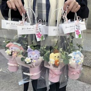 New Cute Kuromi Plush Kt Flower Bouquet Cartoon Melody Hello Kitty Cinnamoroll Stuffed Plush Toy Kawaii Decor Doll Girl Valentine Gift