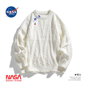 Wassup Panda Mens Knitted Sweater Autumn Winter Loose Fit Overhead round Neck Twist Yarn Knitwear Japanese Lazy Style Casual