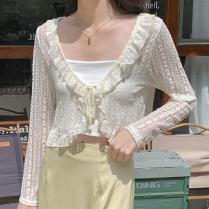 HANXIUYU | Lace Tied Short Thin Summer Jacket